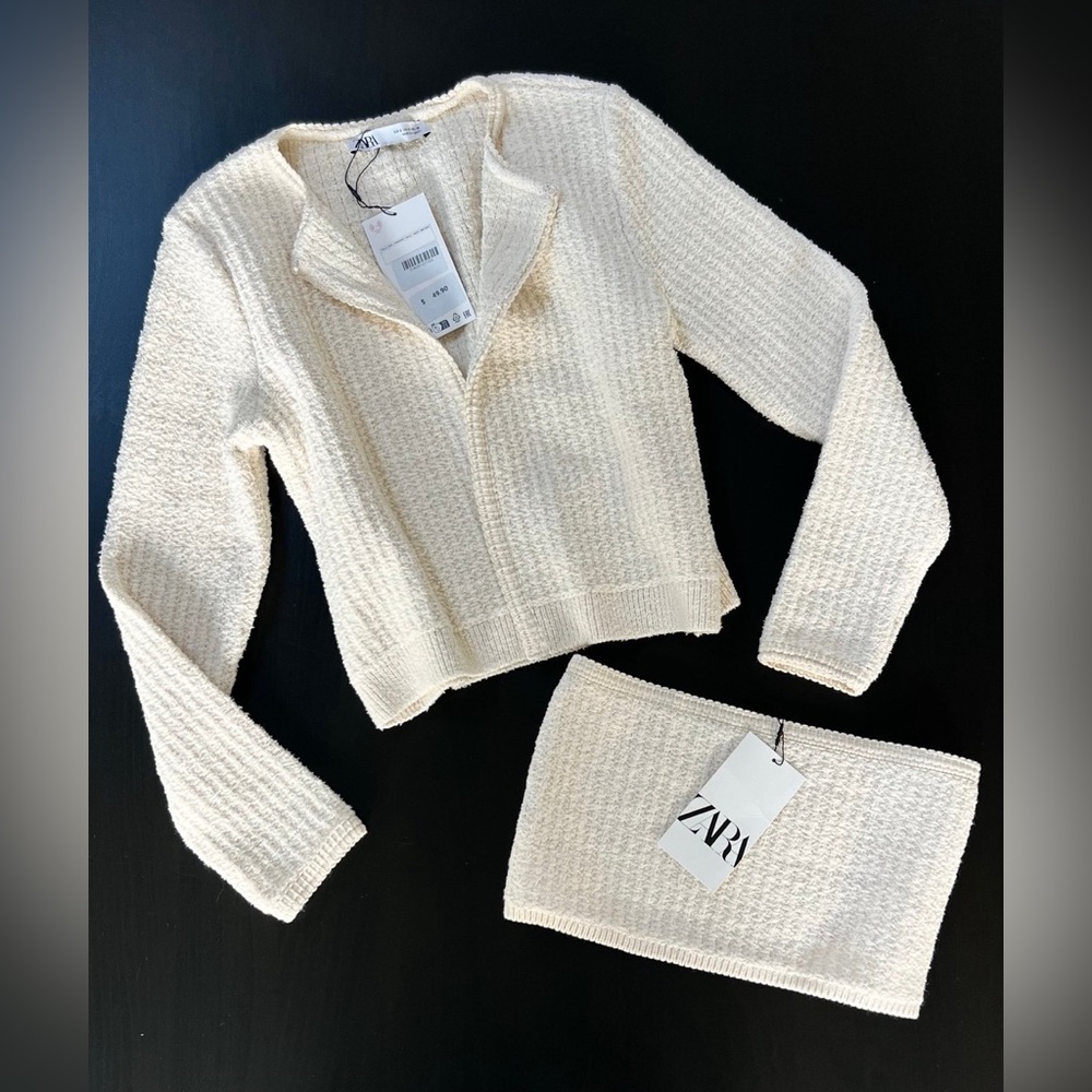 Zara Cream Women's V-Neck Sweater Set